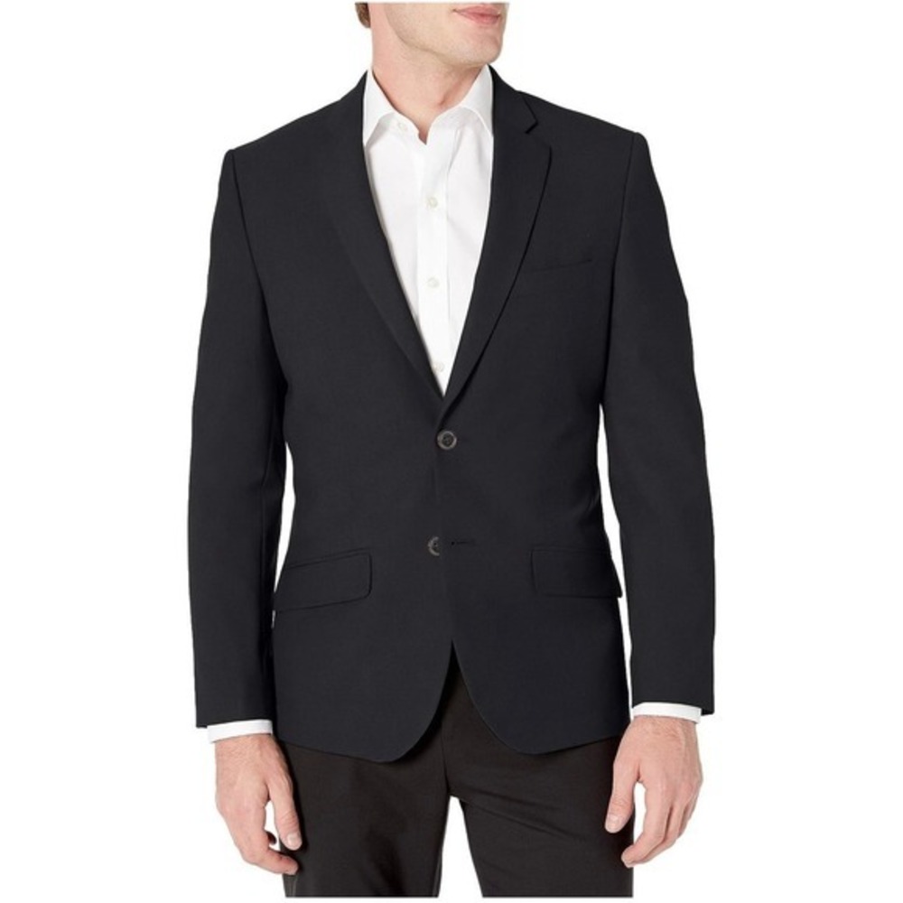 Amazon Essentials Mens Slim Fit Stretch Blazer Black 2-Button Suit Jacket
